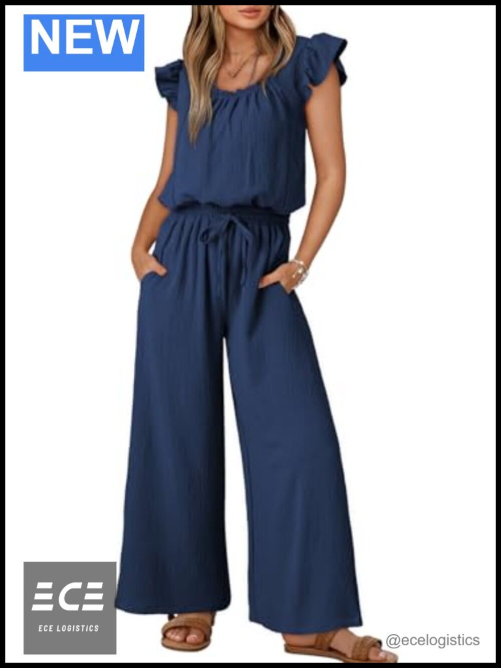 Dokotoo Womens Jumpsuit Wide Leg Romper Square Neck Puff Sleeve Drawstring